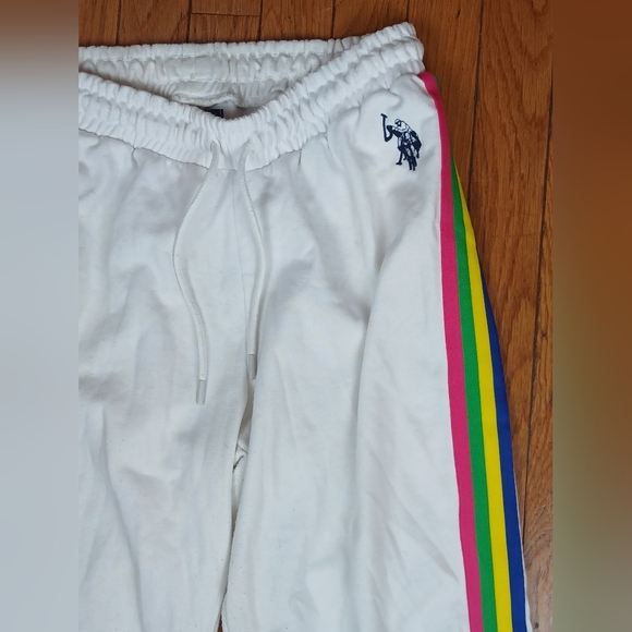 U.S. Polo Women's White Track Pants with Rainbow Stripes Size Small - Picture 3 of 9